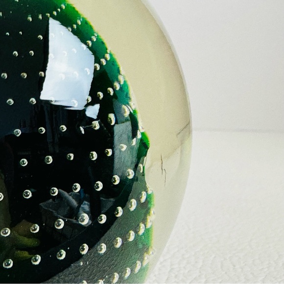 VTG Handblown Blown Glass Bubble Green Orb Paperweight - Picture 9 of 11